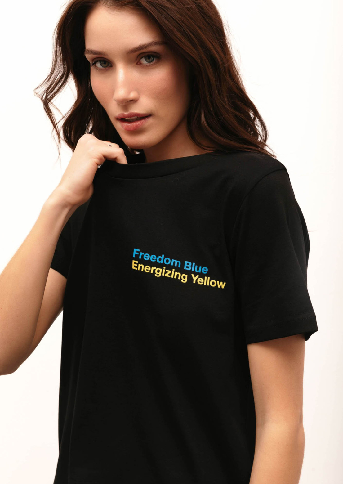 Black color T-shirt "Freedom blue Energizing yellow"